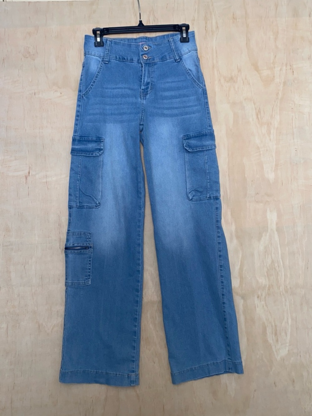 High-Waist Wide Leg Cargo Jeans - Light Blue